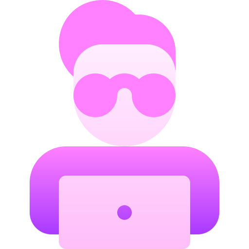 icon of student wearing glasses on a laptop